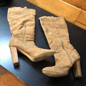 Tan Suede Knee-High Boots